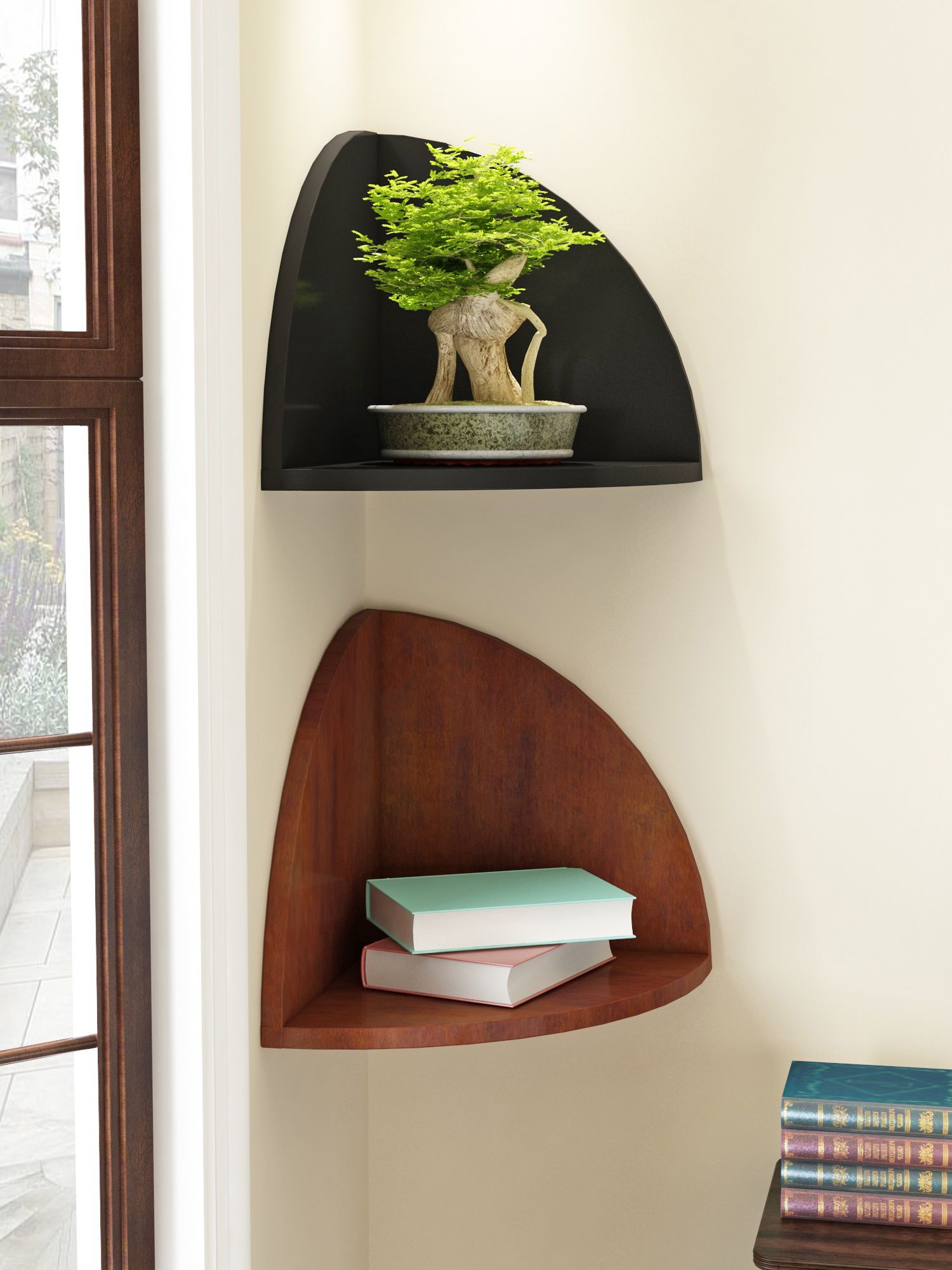 Home Sparkle MDF Decorative Corner Wall Shelves, Suitable For Living Room/Bed Room-Set of 2 (Designed By Craftsman)