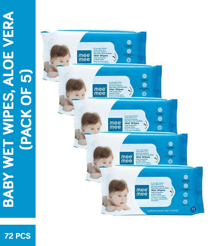 Mee Mee Caring Baby Wet Wipes, Aloe Vera 72 Pieces Pack of 5
