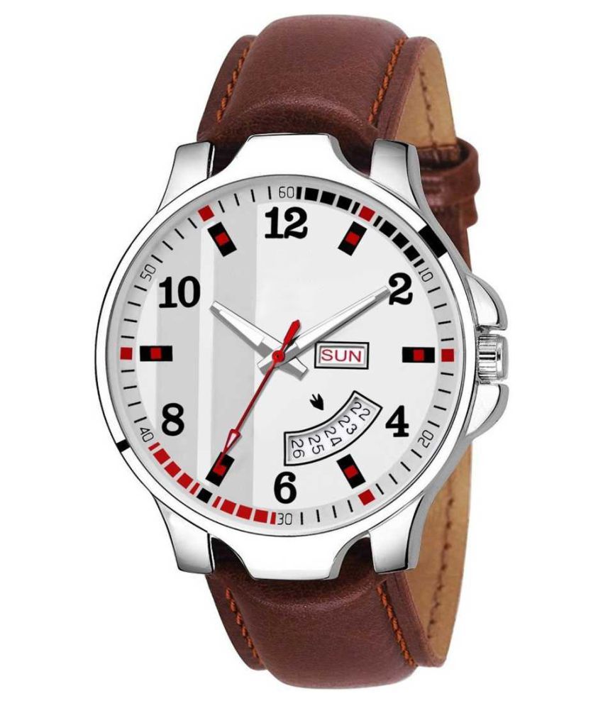     			newmen 2038-WH Day and Date Leather Analog Men's Watch