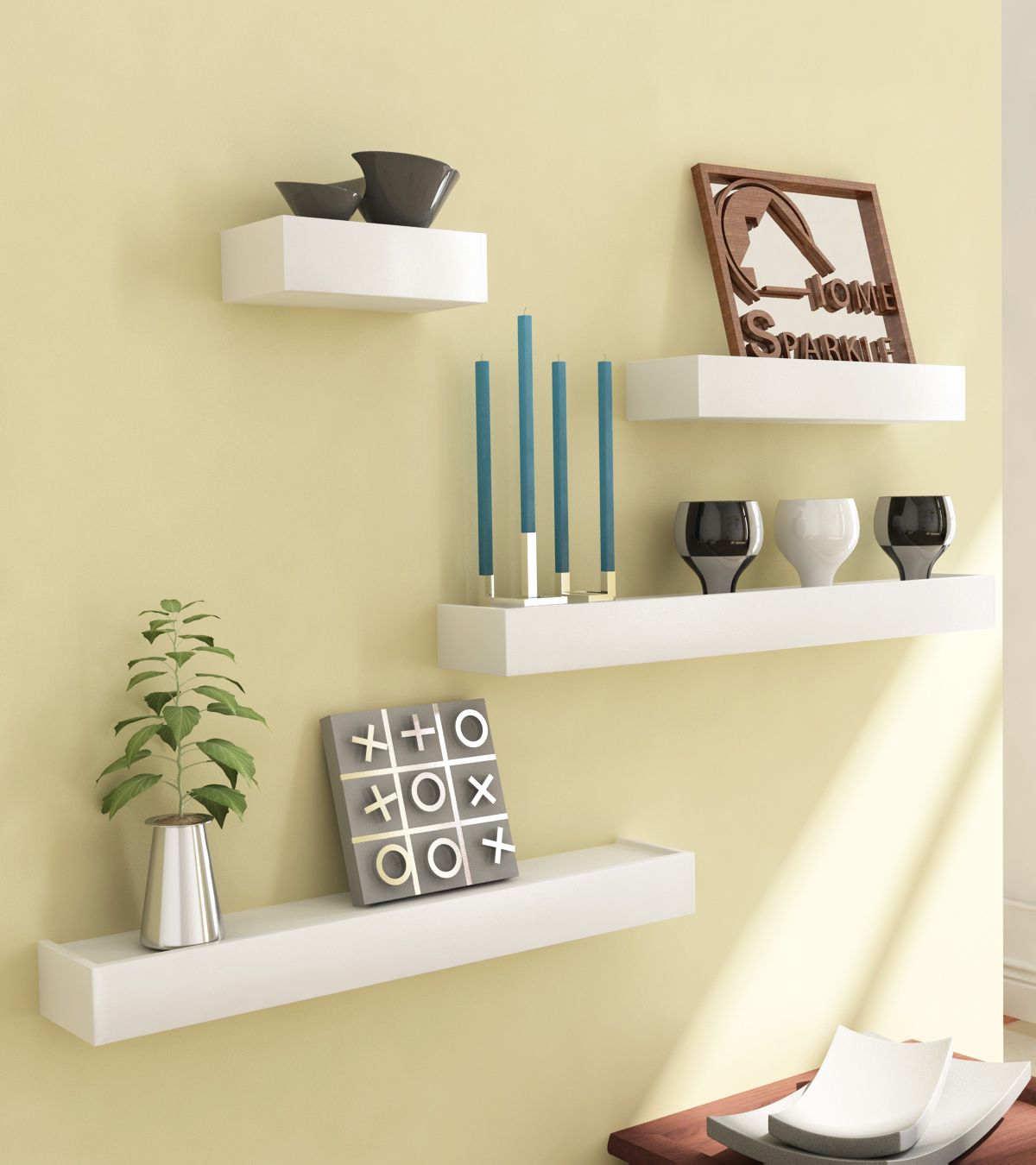     			Home Sparkle Floating Shelves White Wood - Pack of 4