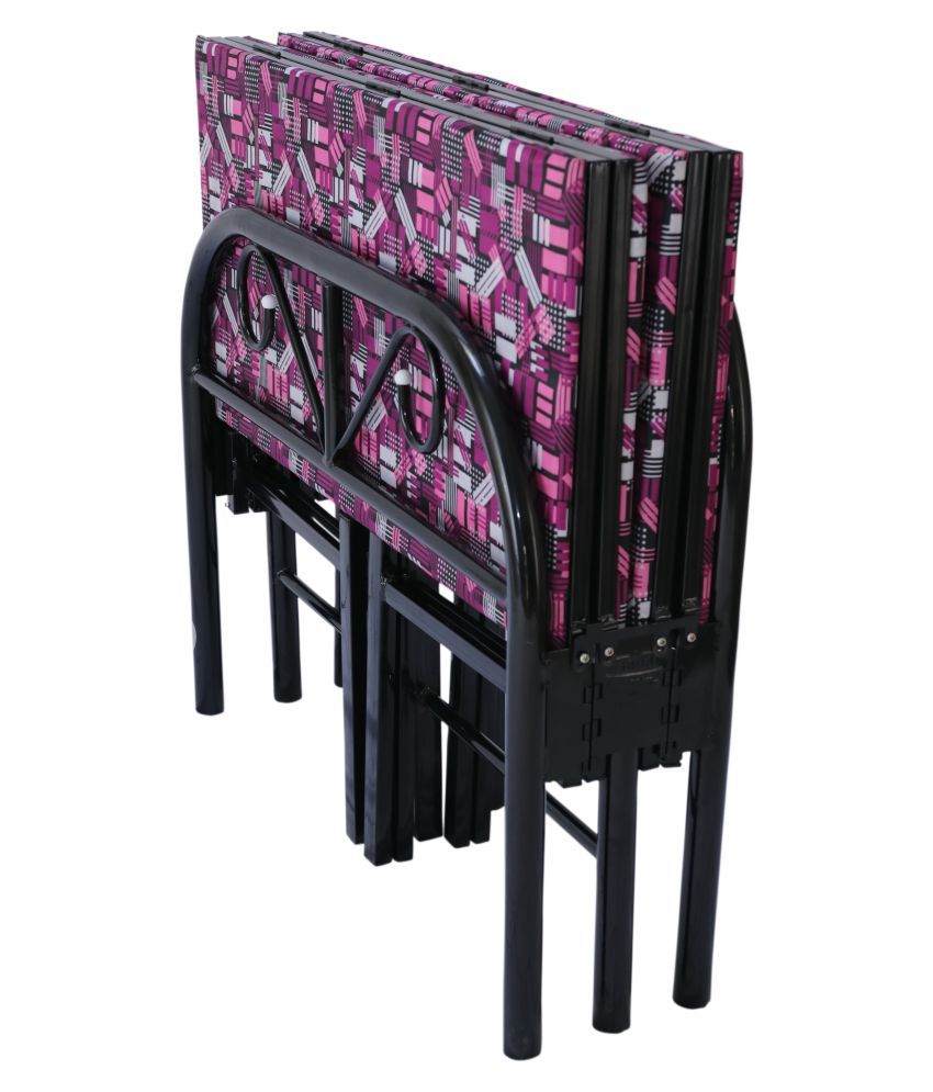 Sahni Portable Furniture Folding Single Bed with Mattress - Magenta
