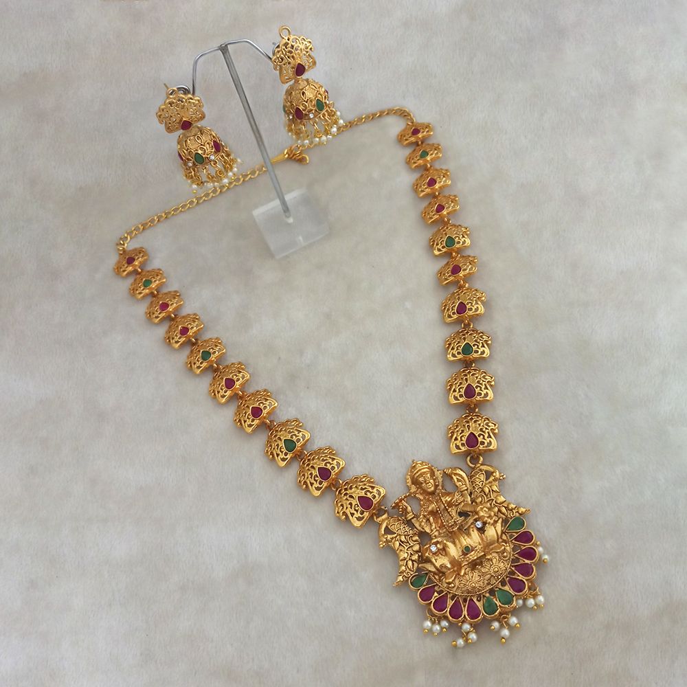 JewelMaze Alloy Golden Long Haram Traditional Gold Plated Necklaces Set - Buy JewelMaze Alloy 