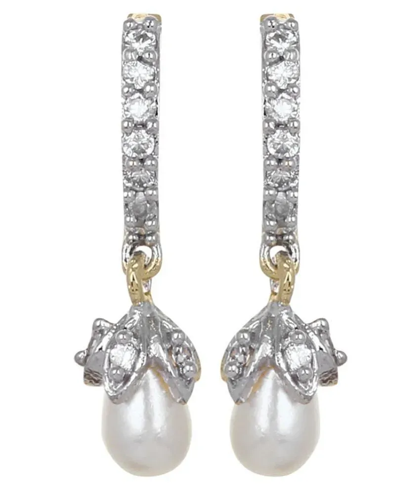 American Diamond Hoop Bali Pearl Latkan Elegant Earrings by