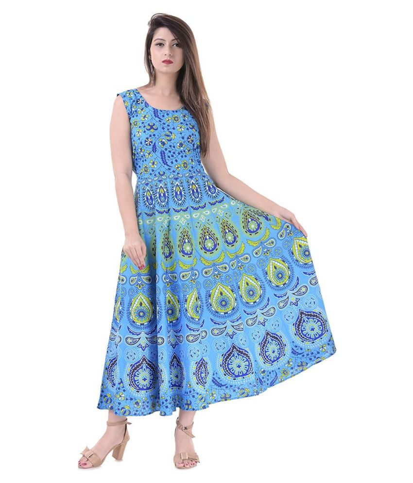     			Rangun Cotton Blue Regular Dress