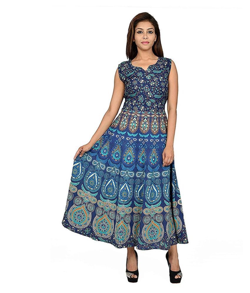     			Rangun Cotton Blue Regular Dress
