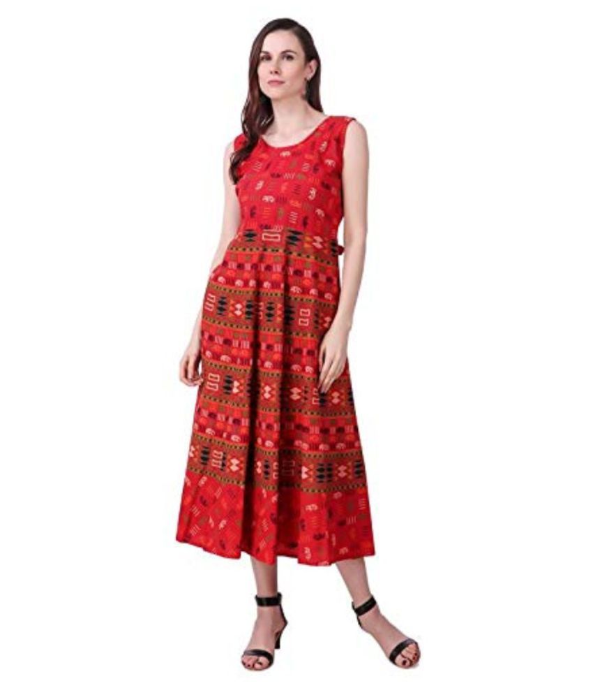     			Rangun Cotton Red Regular Dress