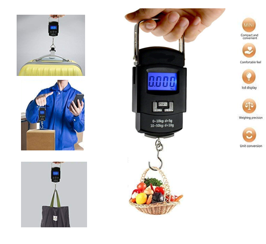     			Highlight Black Electronic Weighing Scale (Metal Hook Type Luggage Scale) Weighs upto 50 kg (Battery not included)