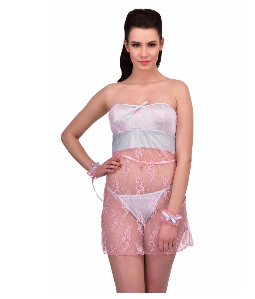     			N-Gal Polyester Baby Doll Dresses With Panty - Pink