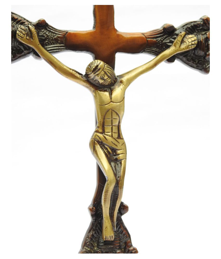 Brass Lord Jesus Idol Handicraft Cross Statue Christians Spiritual Puja