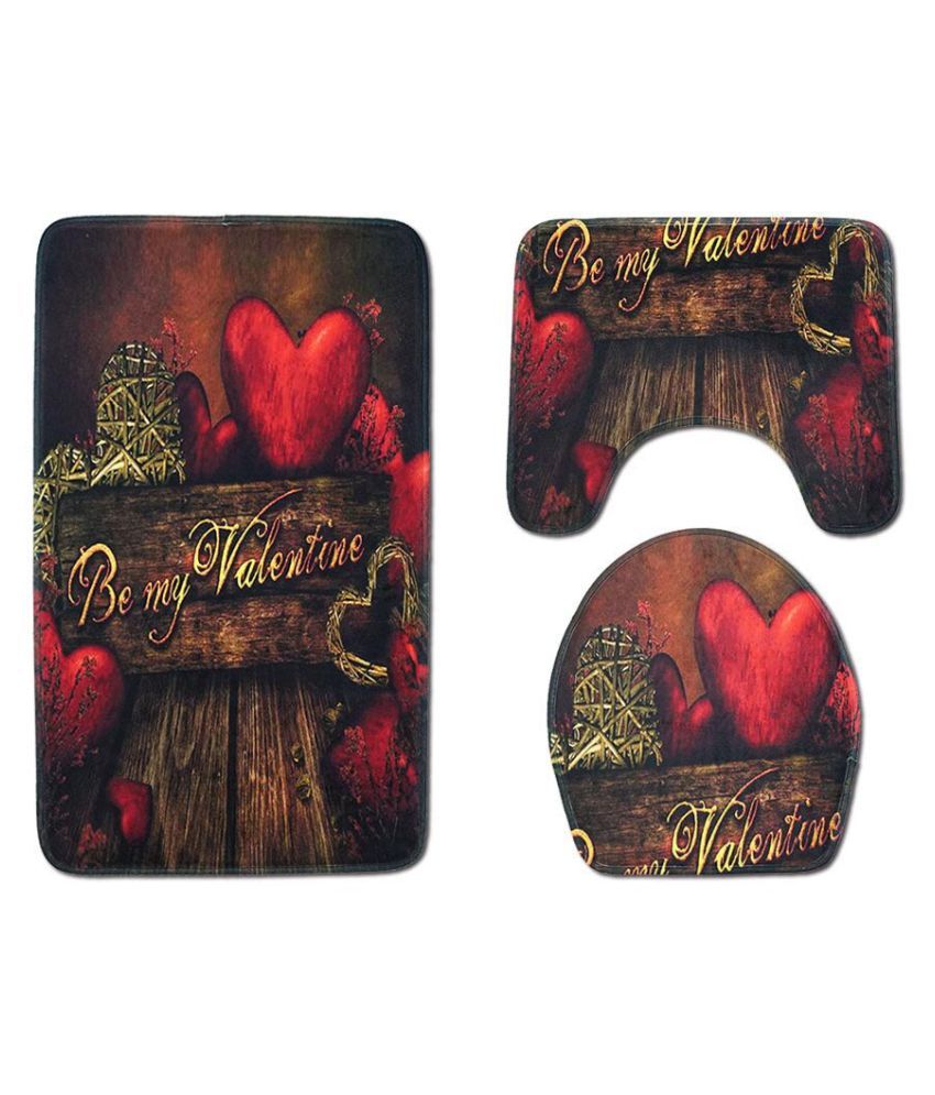 3Piece Set Flower Printed Flannel Bathroom Contour Mat Bath Rug Toilet Lid Cover