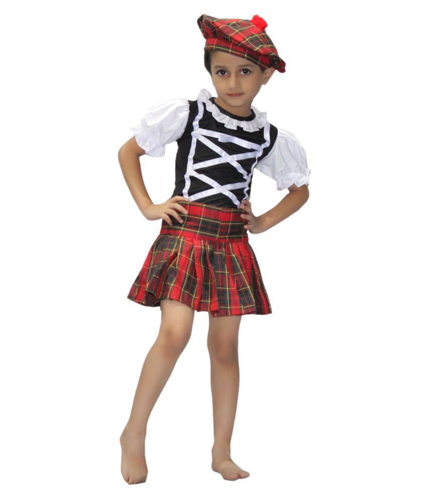     			Kaku Fancy Dresses Traditional Wear Scottish Girl Costume/Tartan Costume for Girls/ Lassie Costume -Multicolor, 3-4 Years, for Girls