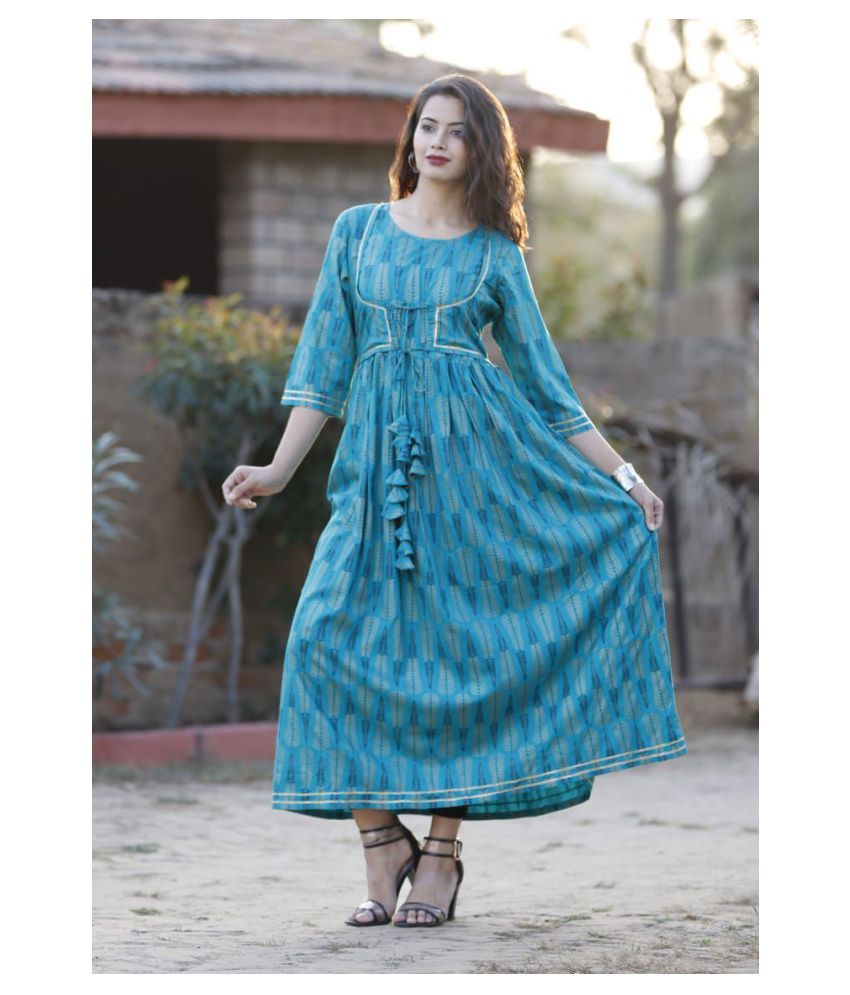 gosriki women's rayon anarkali kurta with gold printed dupatta