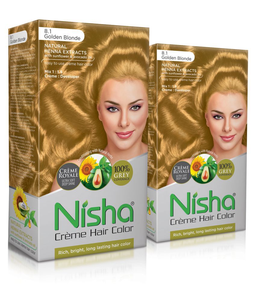     			Nisha (60gm, 60ml, 12ml) Cream Permanent Hair Color Golden Blonde Golden Blonde 8.1 120 mL Pack of 2