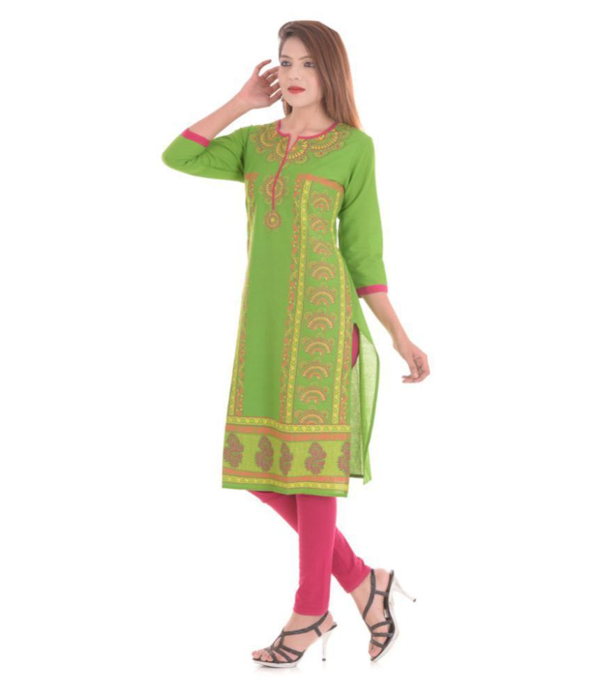 Shopping Rajasthan Green Cotton Straight Kurti - Buy Shopping Rajasthan ...