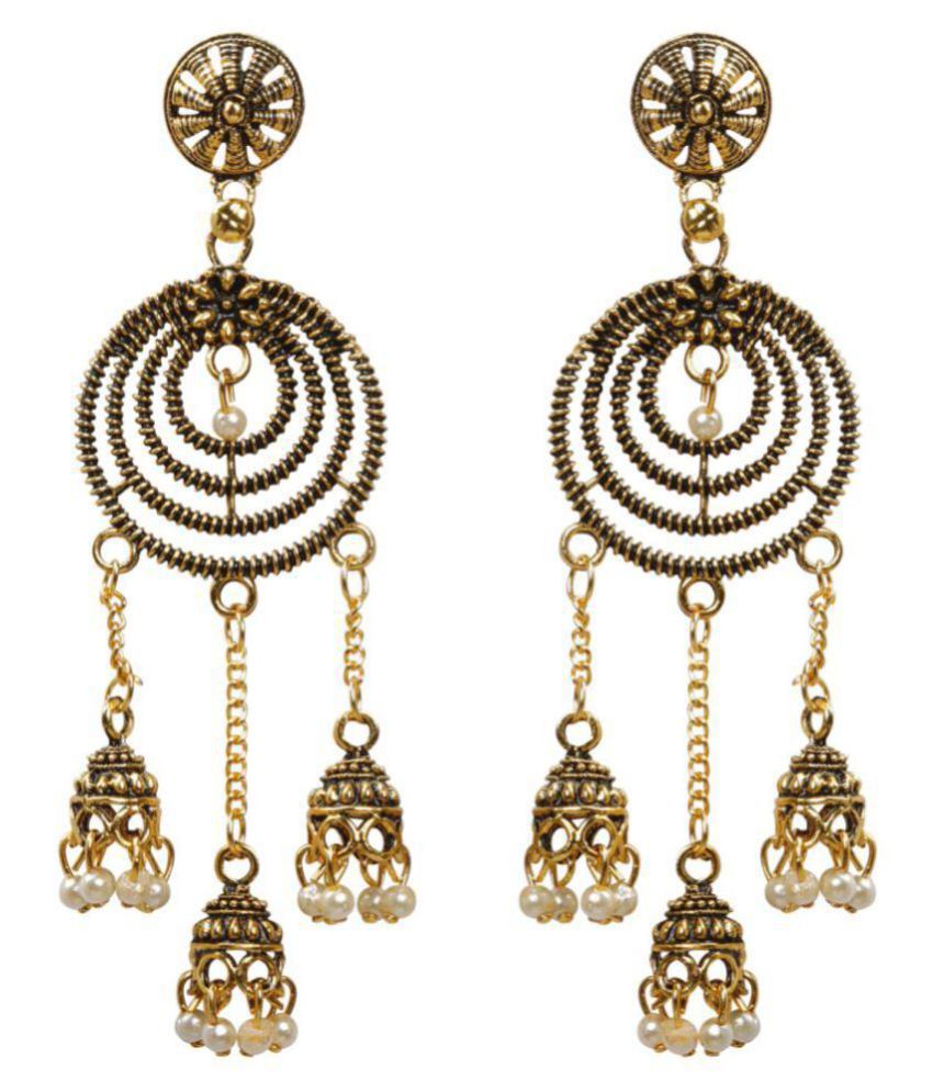     			Silver Shine Classic Golden Round Circle and Round Tassel Earrings