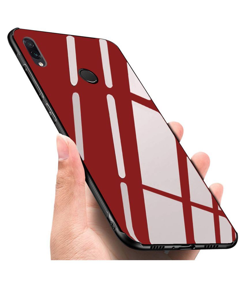 Xiaomi Redmi 7 Glass Cover Kosher Traders Red 360° Luxurious Toughened Glass Back Case Plain 9464