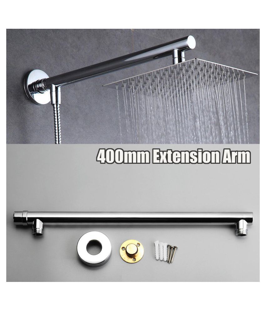 16'' 40cm Chrome Wall Mounted Bathroom Shower Head Extension Arm Stainless Steel 