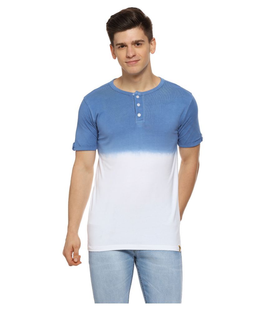     			Campus Sutra Cotton Blue Self Design T-Shirt