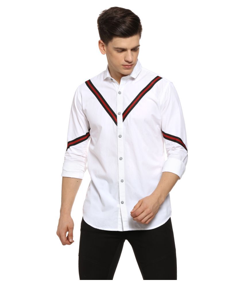     			Campus Sutra Cotton White Stripes Shirt