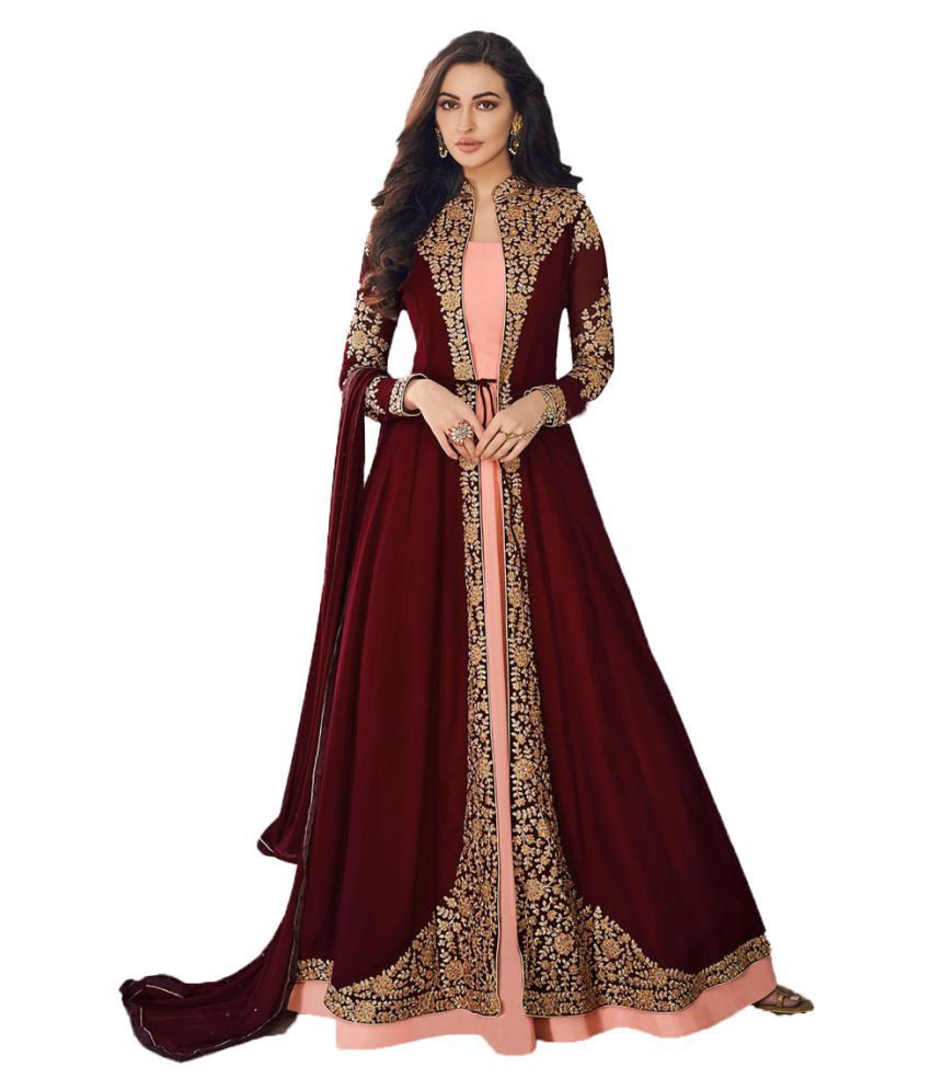Poshak Mart Multicoloured Bhagalpuri Silk Anarkali Gown SemiStitched Suit  Price in India  Buy Pos  Party wear evening gowns Gown party wear  Party wear dresses
