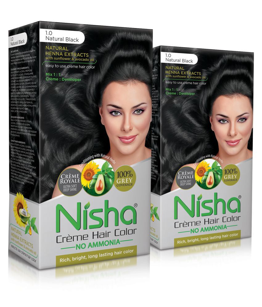     			Nisha (60gm, 60ml, 12ml) Cream Permanent Hair Color Black Natural Black 1 120 mL Pack of 2
