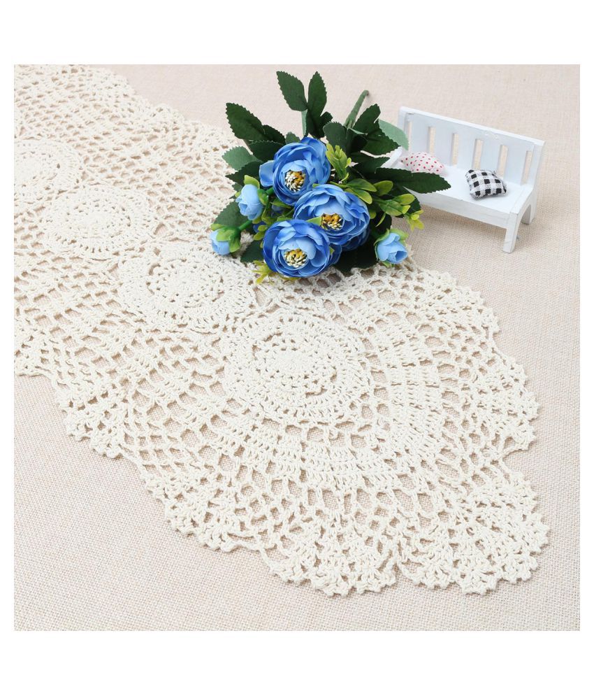 Vintage Handmade Crochet Table Runner Lace Hollow Cotton Table Cover Decor
