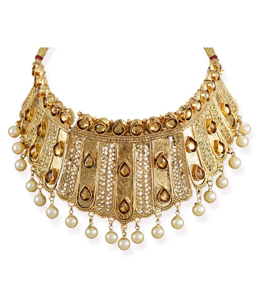 Zaveri Pearls Alloy Golden Traditional 22kt Gold Plated Necklaces Set ...