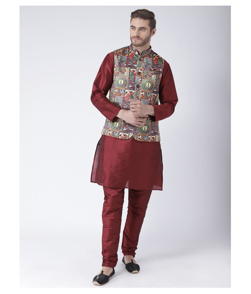 Hangup Multi Silk Blend Kurta Pyjama Set - Buy Hangup Multi Silk Blend