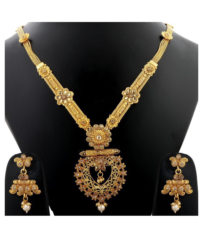     			Silver Shine Alloy Golden Traditional Gold Plated Necklaces Set