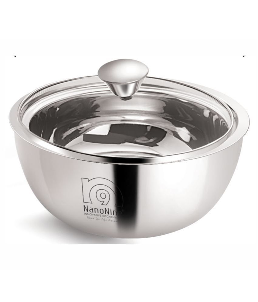     			Nanonine Gravy Pot Stainless Steel Insulated Serving Pot With Glass Lid, Nano, 500 Ml, Silver