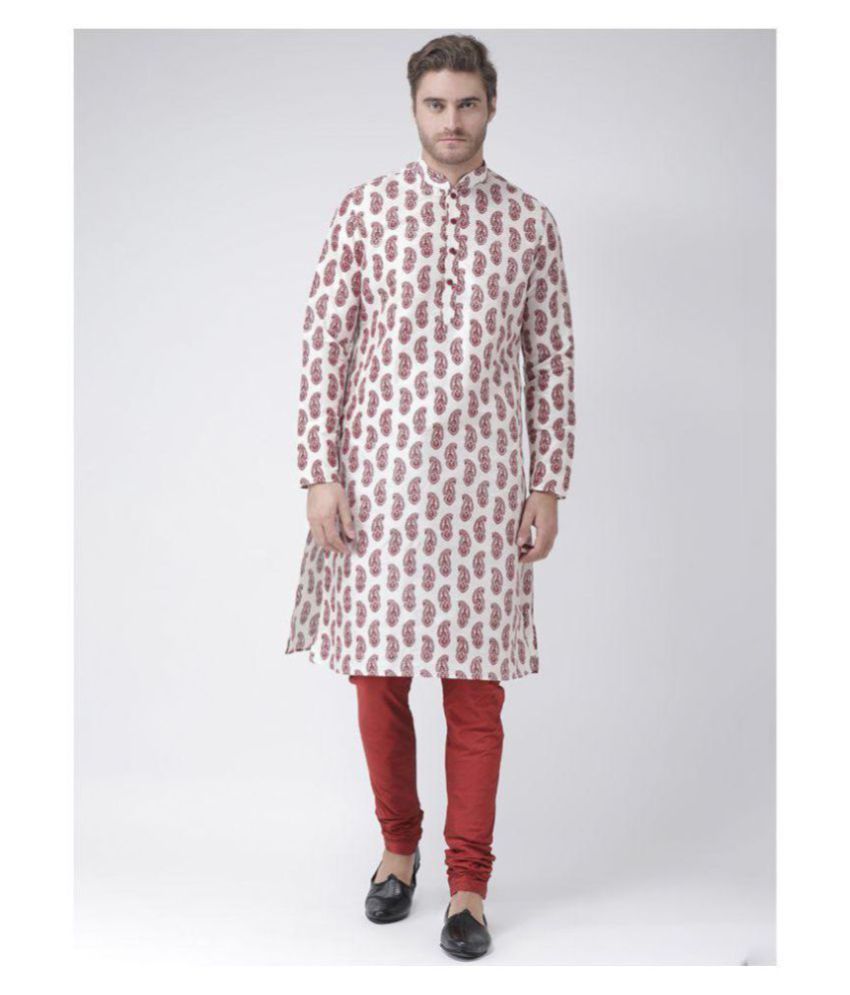     			Deyann White Silk Blend Kurta Pyjama Set