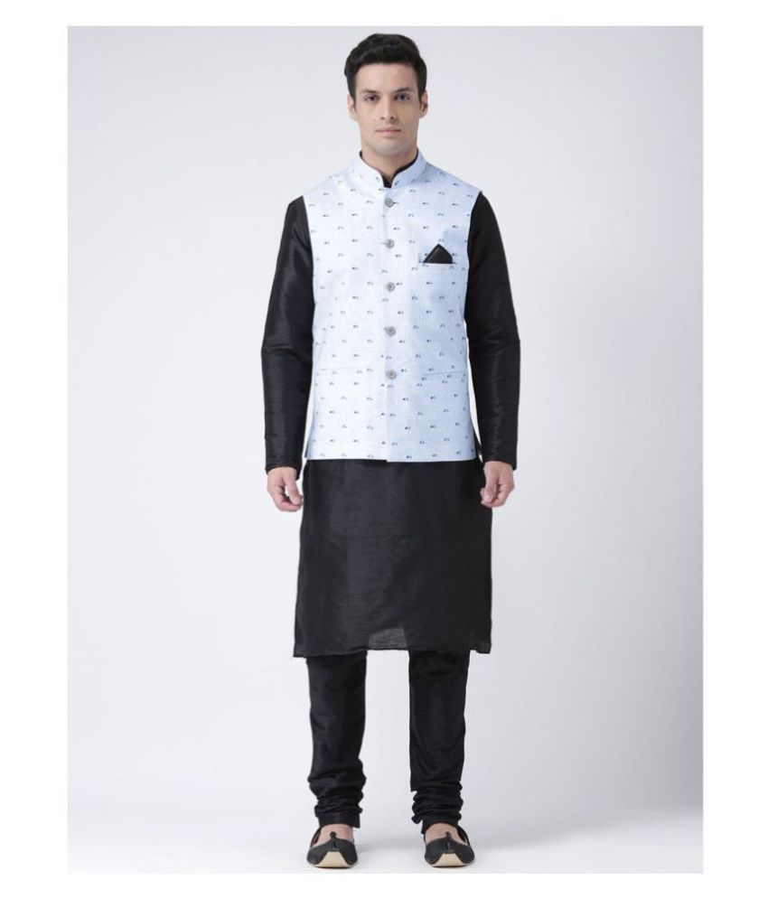     			Deyann Black Linen Kurta Pyjama Set