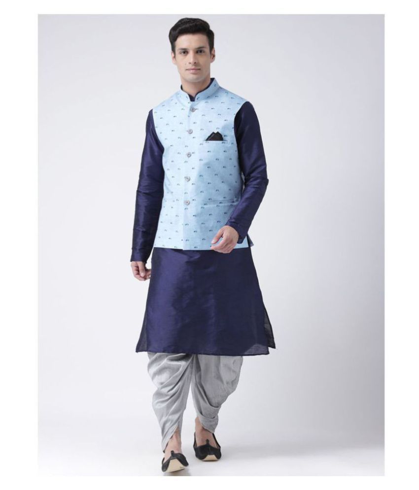     			Deyann Blue Linen Kurta Pyjama Set