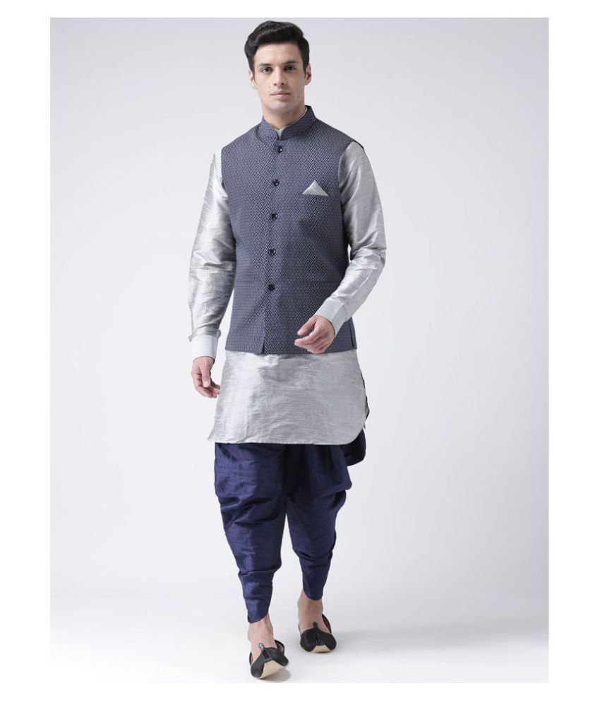     			Deyann Blue Linen Kurta Pyjama Set