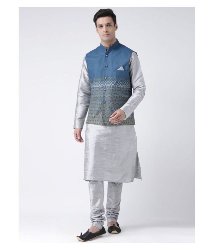     			Deyann Blue Linen Kurta Pyjama Set