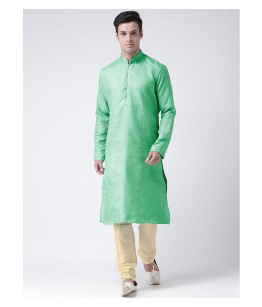     			Deyann Green Silk Blend Kurta Pyjama Set