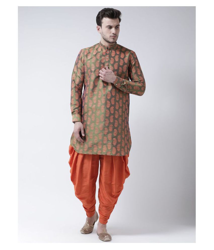     			Deyann Green Silk Blend Kurta Pyjama Set