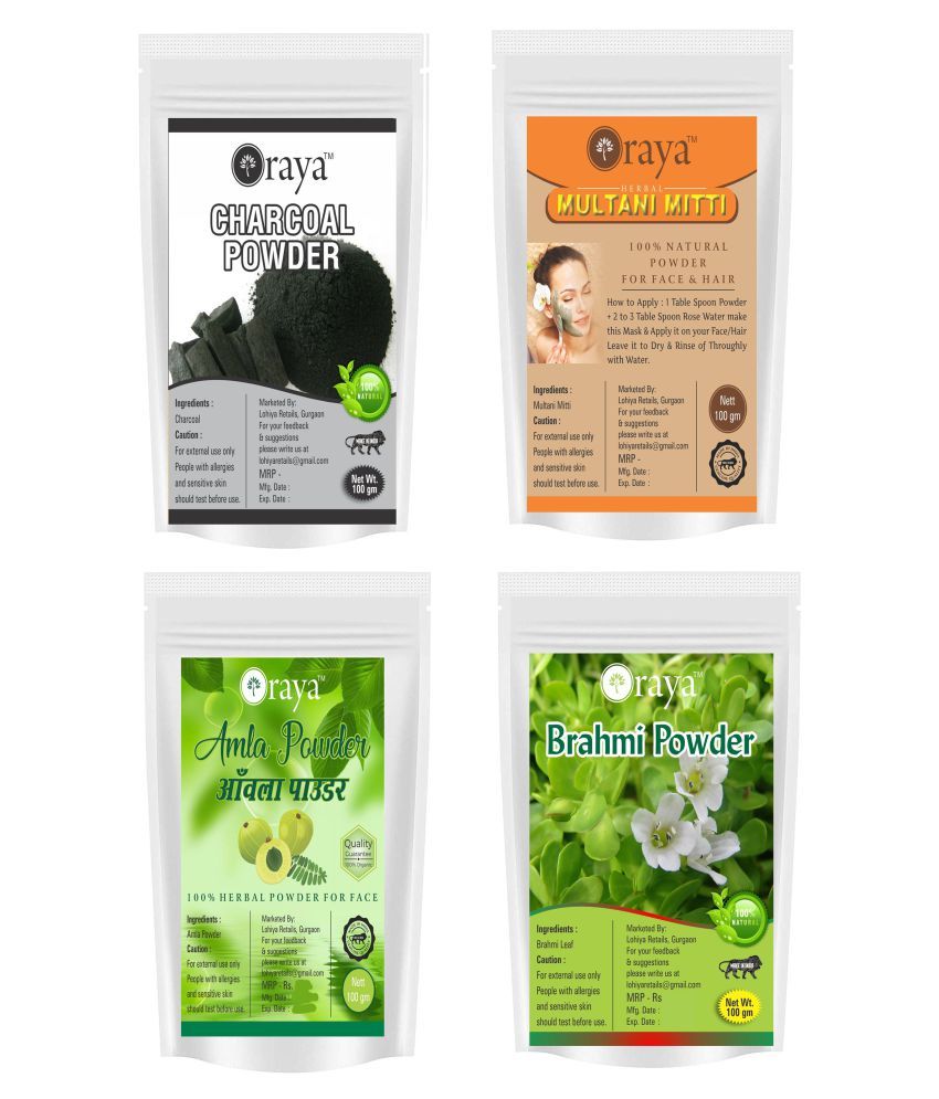     			ORAYA Charcoal Powder & Multani Mitti  & Amla & Brahmi Powder Face Pack 400 gm Pack of 4