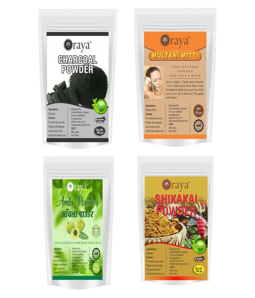     			ORAYA Charcoal Powder & Multani Mitti & Amla & Shikakai Powder Face Pack 400 gm Pack of 4