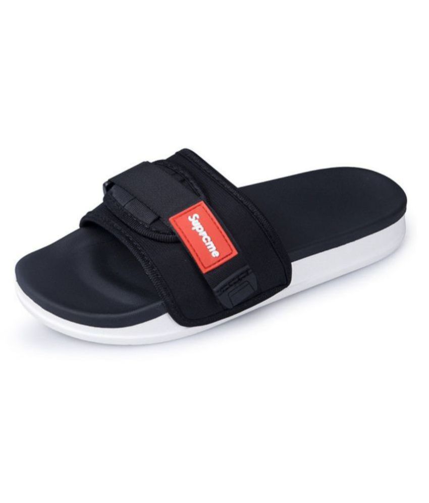 supreme flip flops black