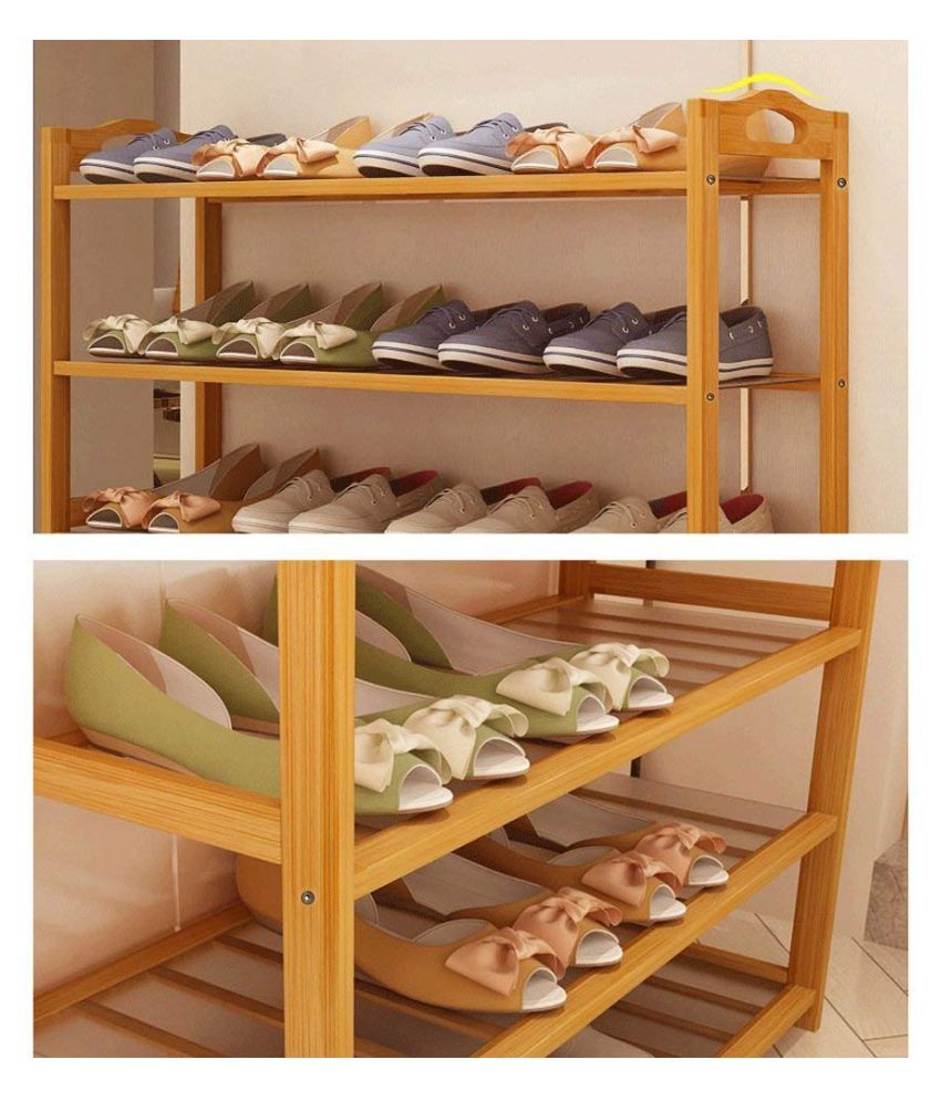 YUTIRITI 4 Tier Bamboo Wooden Shoe Storage Rack Household