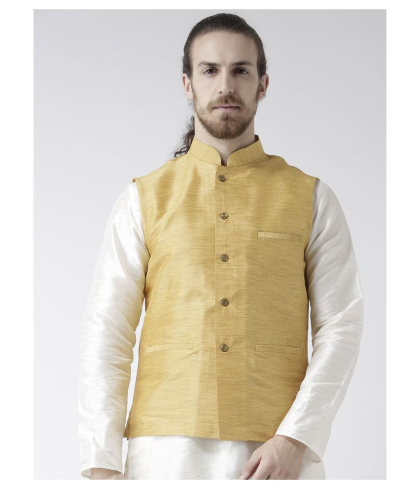     			Deyann Yellow Silk Blend Nehru Jacket