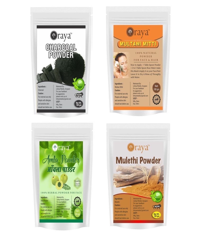     			ORAYA Charcoal Powder & Multani Mitti & Amla & Mulethi Powder Face Pack 400 gm Pack of 4