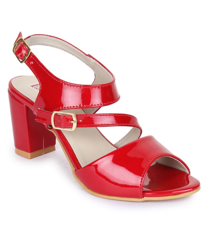 red low block heel shoes