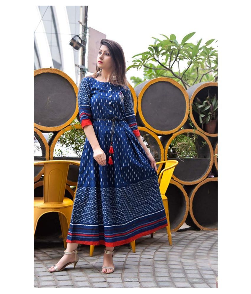Blue Cotton Anarkali Kurti 