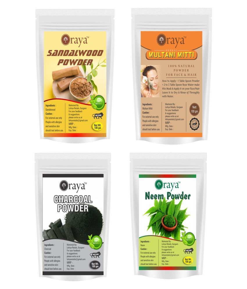     			ORAYA White Sandalwood & Multani & Charcoal & Neem Powder Face Pack 400 gm Pack of 4