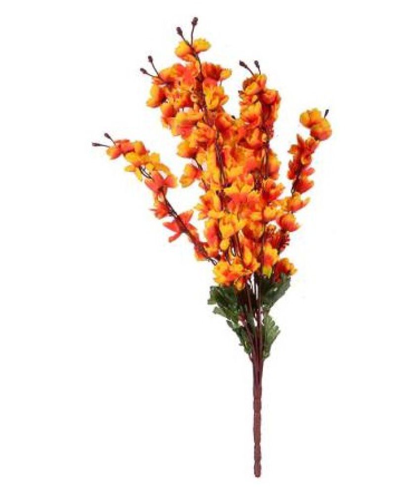     			Green plant indoor Orchids Orange Artificial Flowers Bunch - Pack of 1