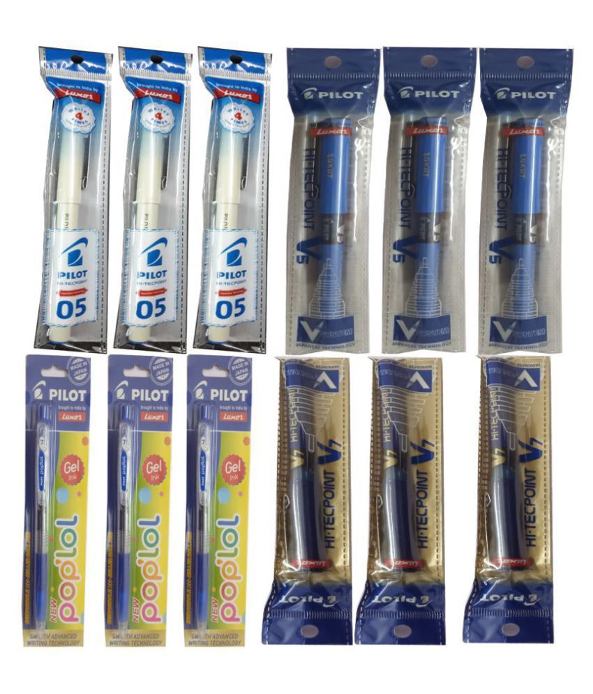 3 PILOT V5 BLUE INK PEN+3 PILOT V7 BLUE INK PEN+3 PILOT POPLOL ROLLER BALL PEN+3 PILOT HITECH POINT 05 BLUE INK PEN