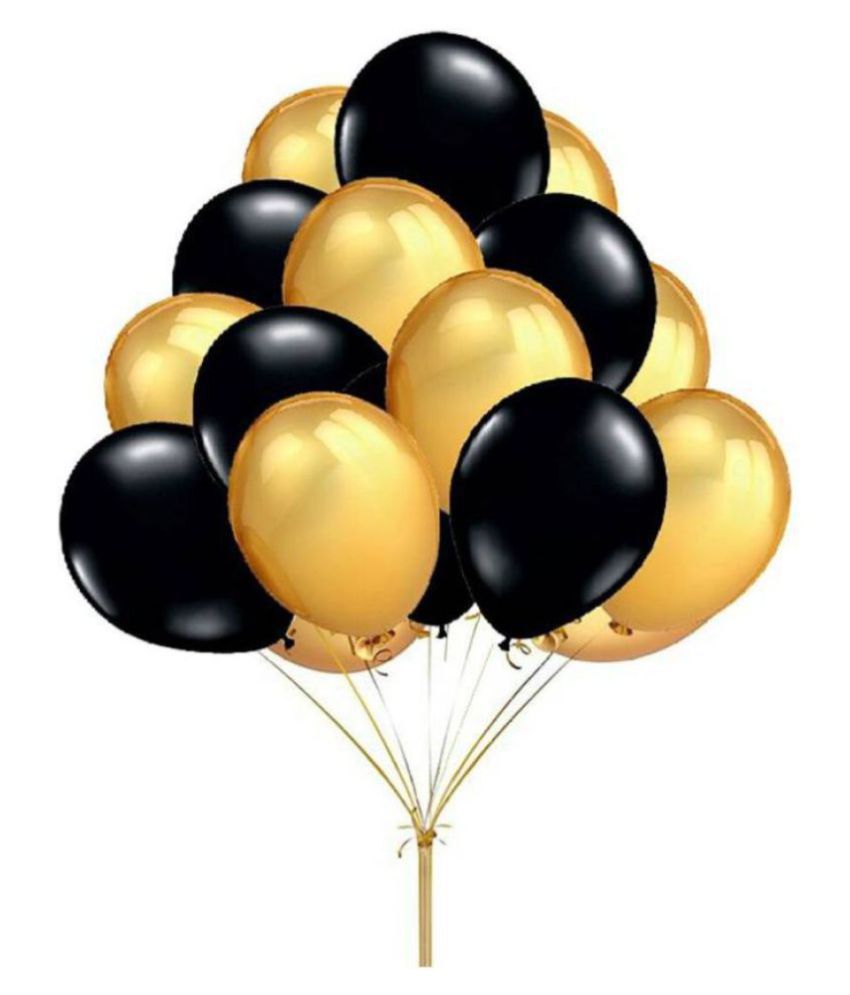     			Solid Metallic Gold & Black Balloon  (Pack of 30)with 1 decorative ribbon