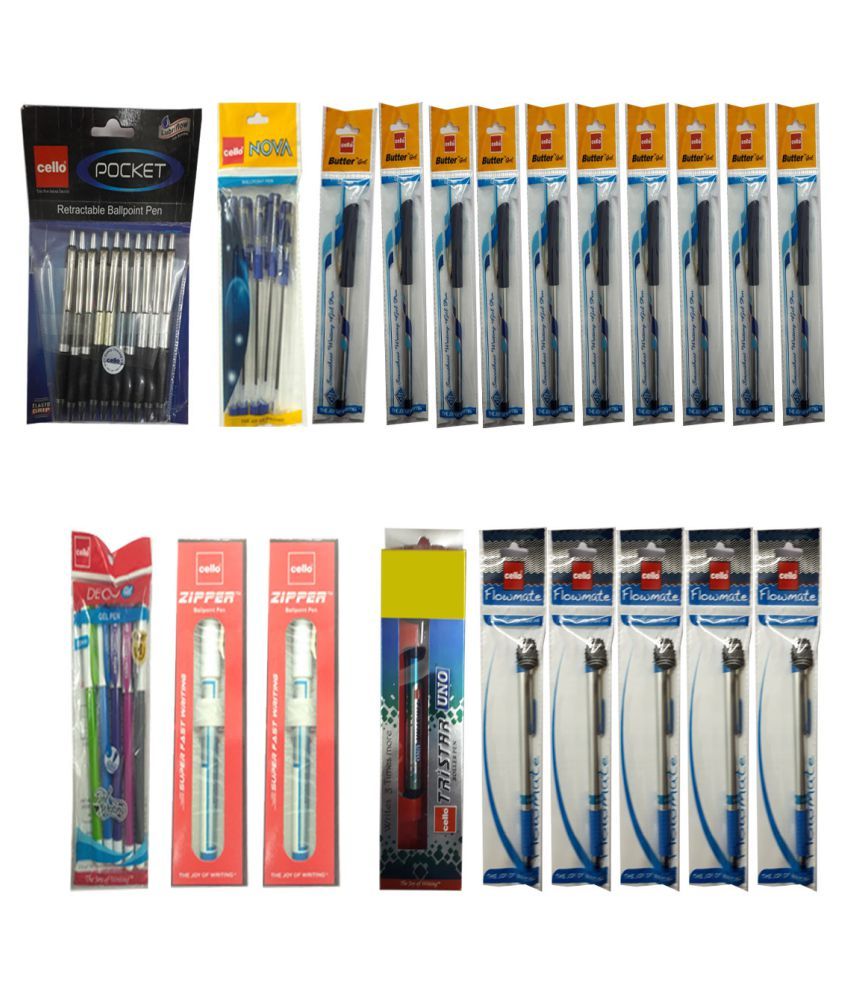 1 CELLO TRISTAR UNO ROLLER PEN + 5 CELLO FLOWMATE BALL PEN + 2 CELLO